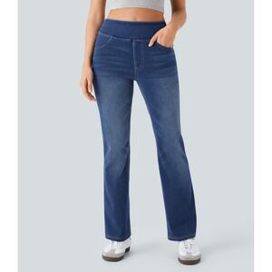 Halara Womens High Waisted Straight Leg Jeggings Blue Denim Pull On Pants Size M